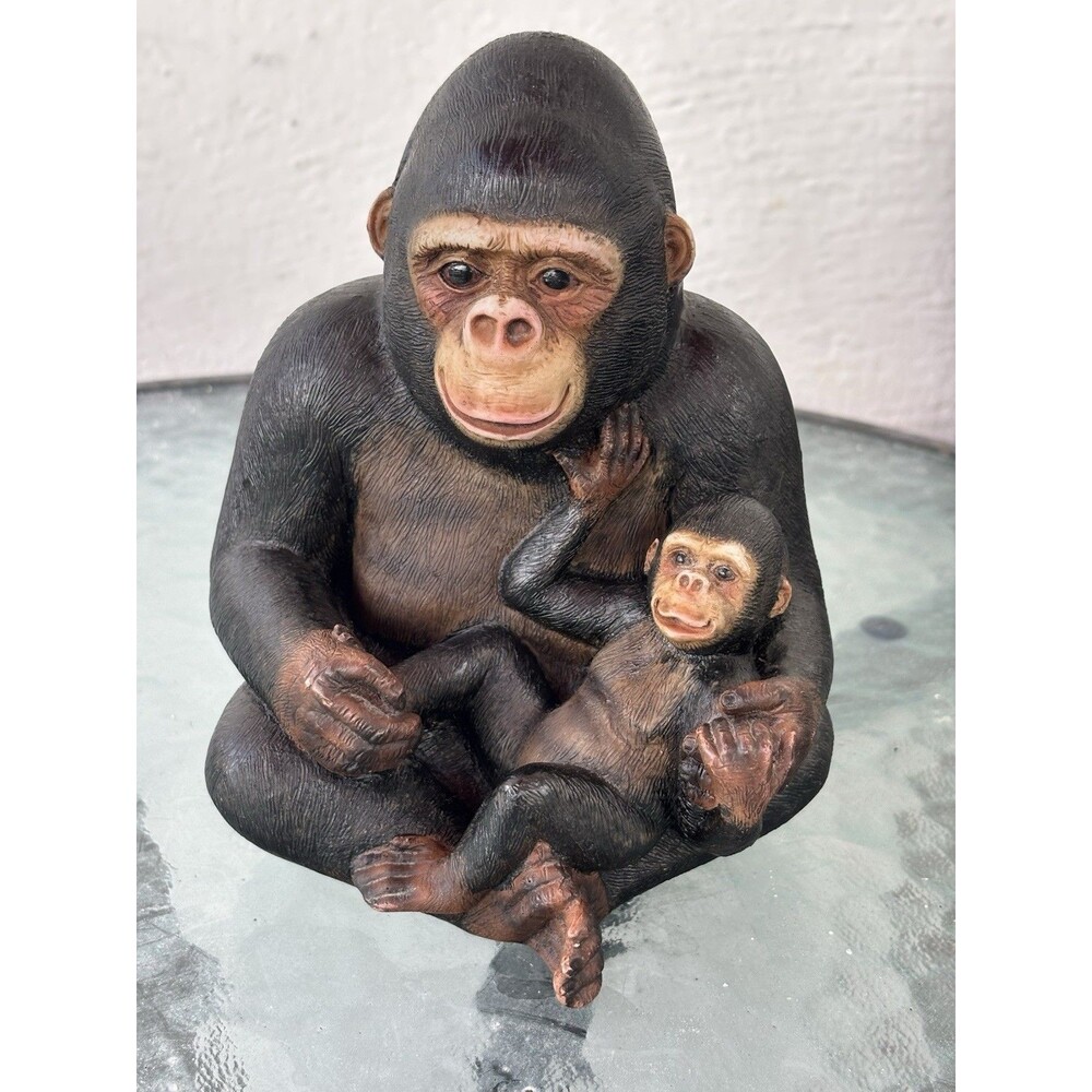 Collek Mother And Baby Chimp. Monkey Statue Figurine